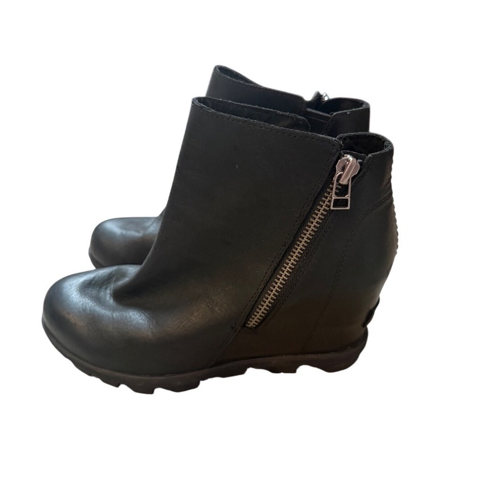 SOREL Joan of Arctic II Wedge Black Leather Ankle Booties 7.5